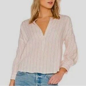 Joie Bekette Top in Blush Sand Striped Linen Blend Blouse (973)
